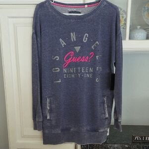 Guess Women's Indigo Blue Graphic Tunic Sweatshirt Size S